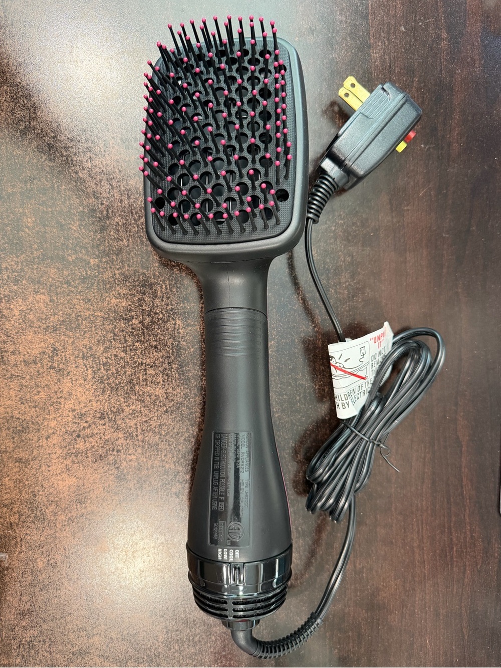 Revlon Black Paddle Brush Hair Dryer with Pink-Tipped Bristles